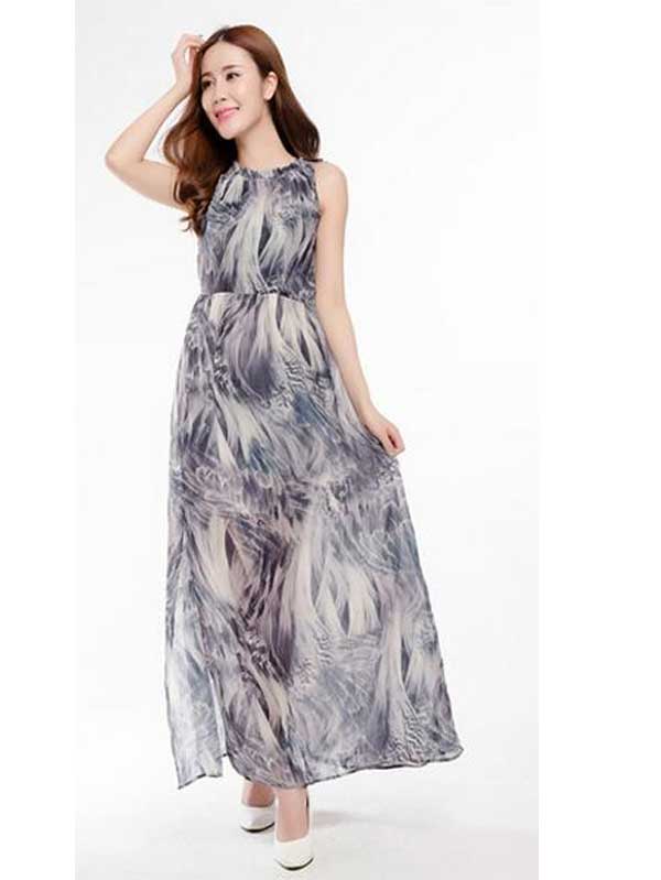 Women Plus Size Maxi Dresses Bohemian Sleeveless Printed Large Swing Dress