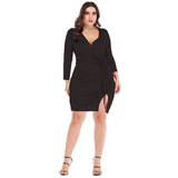 Women Plus Size Dresses Fashion V-neck Pleated Tie Sexy Dress