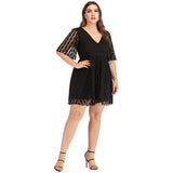 Women plus Size Dresses Fashion V-neck Lace Hook Flower Hollow Dress
