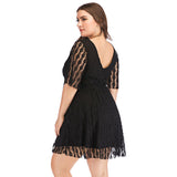Women plus Size Dresses Fashion V-neck Lace Hook Flower Hollow Dress