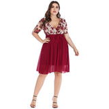 Women plus Size Dresses Fashionable V-neck Printed Lace Stitching Tied Dress
