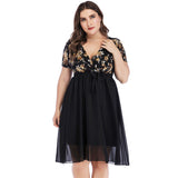 Women plus Size Dresses Fashionable V-neck Printed Lace Stitching Tied Dress