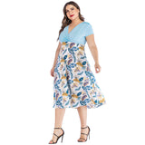 Women Plus Size Dresses Fashionable V-neck Printed Casual Dress