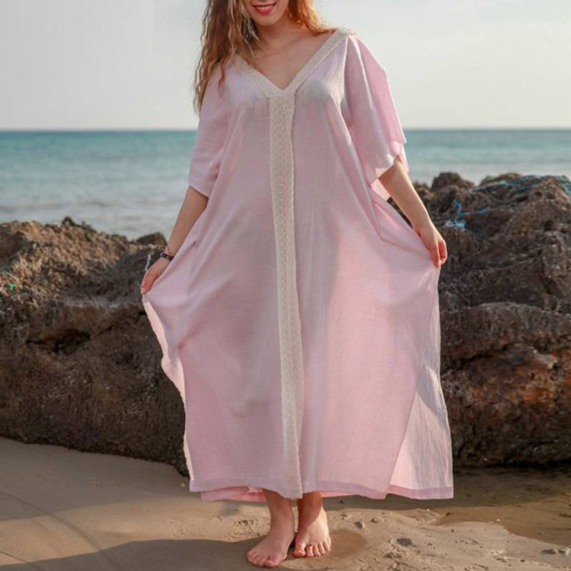 Women Plus Size Dresses Bohemian V-neck Beach Dress Maxi Dress