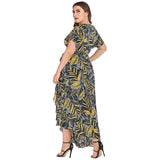 Women Plus Size Dresses Fashionable V-neck Printed Asymmetric Dress