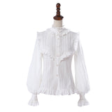 Gothic Lolita Harajuku Style Clothing Lolita Long Sleeve Top Women's Cotton Pleated Shirt