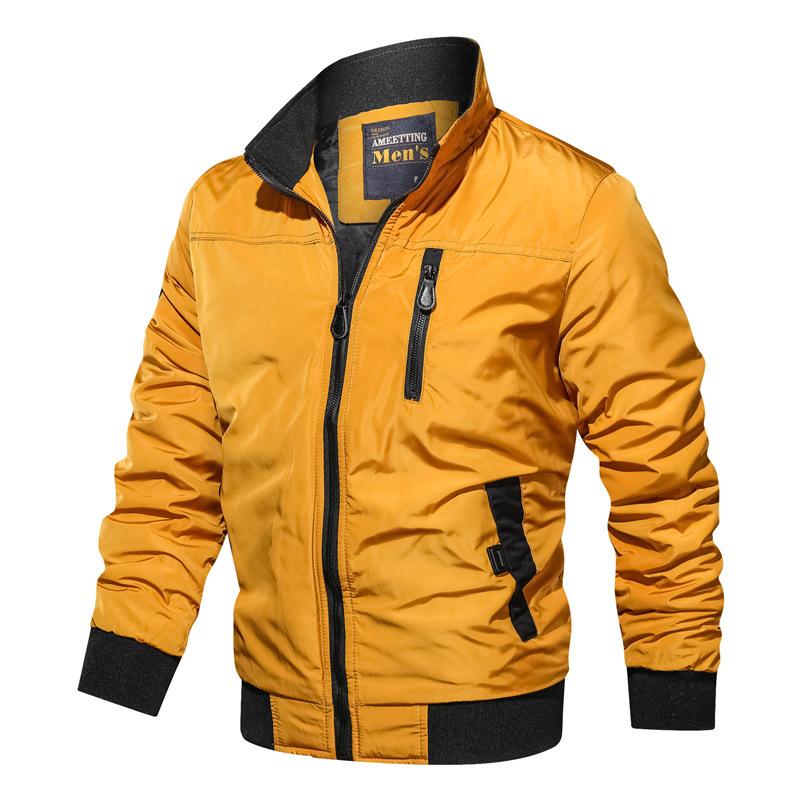 Men Fit Bomber Jacket Windbreaker Moto Street Coat Autumn Solid Color Stand Collar Casual Men's Jacket Slim Fit Youth Flight Suit Jacket Men