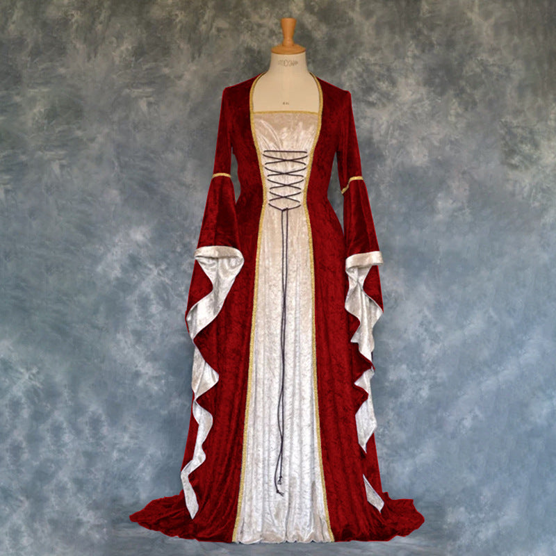 Vintage Empire Waist Dress Vintage Medieval Long Women's Dress with Bell Sleeves