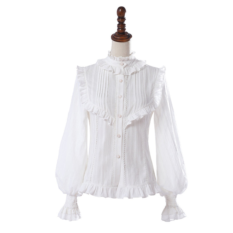 Gothic Lolita Harajuku Style Clothing Lolita Long Sleeve Top Women's Cotton Pleated Shirt