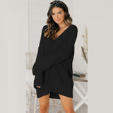 Sweater Dress Outfit With Tights 2 Piece Set Sweater Women's Loose V-neck Mid-Dress Knitwear
