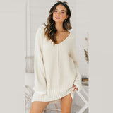 Sweater Dress Outfit With Tights 2 Piece Set Sweater Women's Loose V-neck Mid-Dress Knitwear