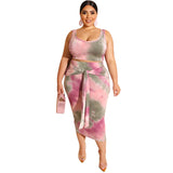 Women Plus Size Co-Ords Tight Sexy Bodycon Exposed Navel Tie-Dye Printed Two-Piece Suit