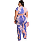 Women Plus Size Co-Ords Lace-up Tight Exposed Navel Tie-Dye Pants Vest Two-Piece Set