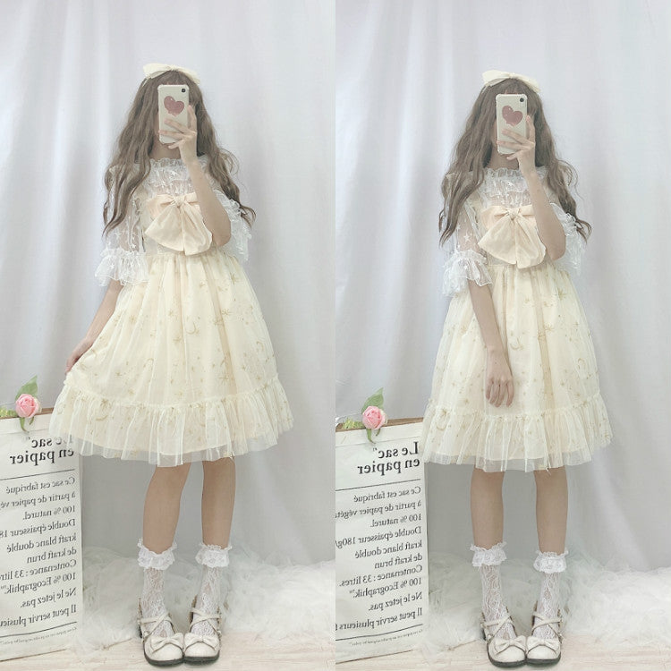 Gothic Lolita Harajuku Style Clothing Season Starry Sky Mesh Girl Dream Embroidered Dress JSK Skirt