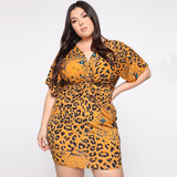 Women Plus Size Mini Dresses Tight Bodyconv Collar Leopard Print Dress