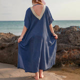 Women Plus Size Dresses Bohemian V-neck Beach Dress Maxi Dress