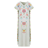 Women Plus Size Dresses Bohemian Maxi Dress Multicolored Tassel Printed Dress