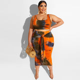 Women Plus Size Co-Ords Tight Sexy Bodycon Exposed Navel Tie-Dye Printed Two-Piece Suit