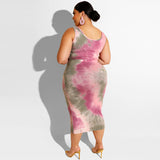 Women Plus Size Co-Ords Tight Sexy Bodycon Exposed Navel Tie-Dye Printed Two-Piece Suit