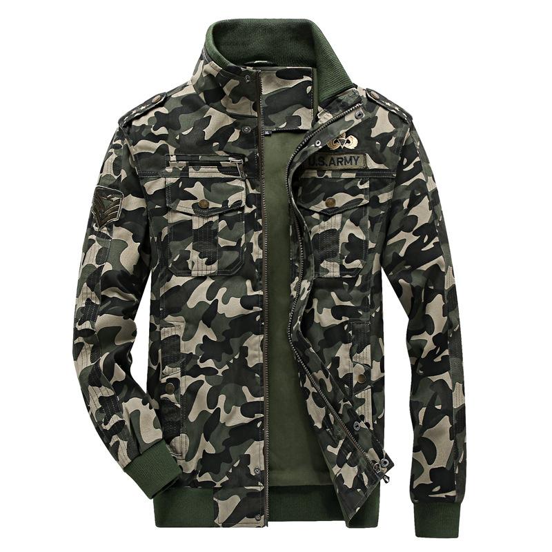 Men Fit Bomber Jacket Windbreaker Moto Street Coat Multi-Bag Men's Casual Jacket Large Size Loose Camouflage Workwear