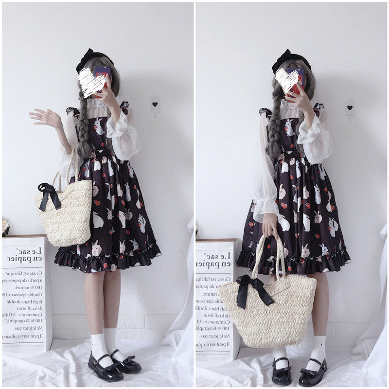 Gothic Lolita Harajuku Style Clothing JSK Cute Sweet Soft Girl Dress Polka Dot Chiffon