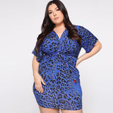 Women Plus Size Mini Dresses Tight Bodyconv Collar Leopard Print Dress