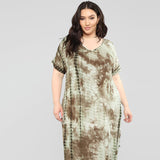 Women Plus Size Midi Dresses Tie-Dye Print Straight Dress