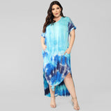 Women Plus Size Midi Dresses Tie-Dye Print Straight Dress