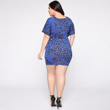 Women Plus Size Mini Dresses Tight Bodyconv Collar Leopard Print Dress