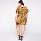 Women Plus Size Mini Dresses Tight Bodyconv Collar Leopard Print Dress