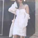 Body Fitting Dresses Breasted Lace Stitching Chest-Wrapped Dress