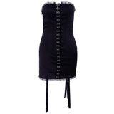 Body Fitting Dresses Breasted Lace Stitching Chest-Wrapped Dress