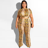 Women Plus Size Co-Ords Snake Print Skinny Straight-Leg Trousers Fashion Two-Piece Suit