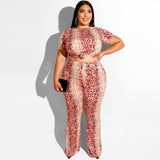 Women Plus Size Co-Ords Snake Print Skinny Straight-Leg Trousers Fashion Two-Piece Suit