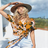 Beth Dutton Bohemian Dress Summer Spring Midi Dresses Yellow Floral Beach Dress Lace-up Skirt Suit