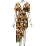 Beth Dutton Bohemian Dress Summer Spring Midi Dresses Yellow Floral Beach Dress Lace-up Skirt Suit