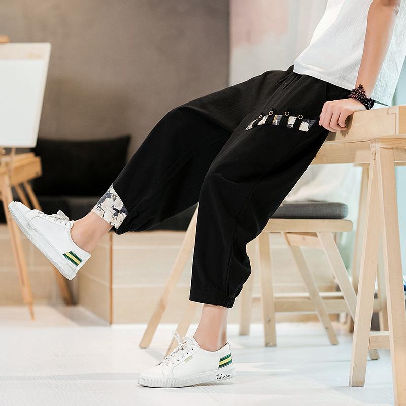 Linen Pants Straight Leg Pants Drawstring Lightweight Elastic Beach Pants Summer Men's Casual Pants Loose Track Pants