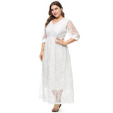 Women Plus Size Dresses Fashion V-neck Lace Stitching Midi Dress