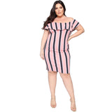 Women Plus Size Mini Dresses Summer Striped Off-Shoulder Ruffle Collar Dress