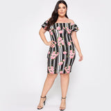 Women Plus Size Mini Dresses Summer Striped Off-Shoulder Ruffle Collar Dress