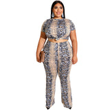 Women Plus Size Co-Ords Snake Print Skinny Straight-Leg Trousers Fashion Two-Piece Suit