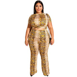 Women Plus Size Co-Ords Snake Print Skinny Straight-Leg Trousers Fashion Two-Piece Suit