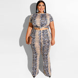 Women Plus Size Co-Ords Snake Print Skinny Straight-Leg Trousers Fashion Two-Piece Suit