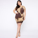 Women Plus Size Mini Dresses Chain Print Tight Bodycon Round Neck Dress