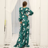 Bohemian Beach Dress Deep V Split Printed Lace up