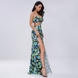 Bohemian Beach Dress off-the-Shoulder Strap Split Print