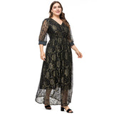 Women Plus Size Dresses Fashion V-neck Lace Stitching Midi Dress