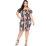 Women Plus Size Mini Dresses Summer Striped Off-Shoulder Ruffle Collar Dress