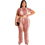 Women Plus Size Co-Ords Snake Print Skinny Straight-Leg Trousers Fashion Two-Piece Suit