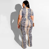 Women Plus Size Co-Ords Snake Print Skinny Straight-Leg Trousers Fashion Two-Piece Suit